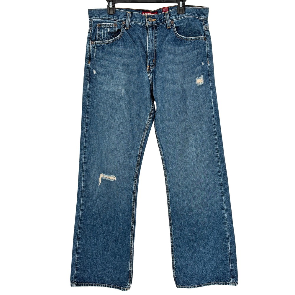 Aeropostale Original Bootcut Jeans Mens 34x34 Distressed Blue Denim Streetwear
